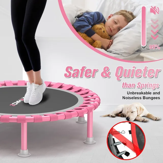 Foldable Mini Trampoline, 40" Rebounder for Adults & Kids, 450lbs Capacity with Adjustable T-Bar, Indoor Fitness Equipment