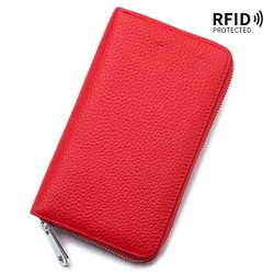 Zippered Genuine Leather Women's Cash Budgeting Wallet with Multiple Compartments (Red)