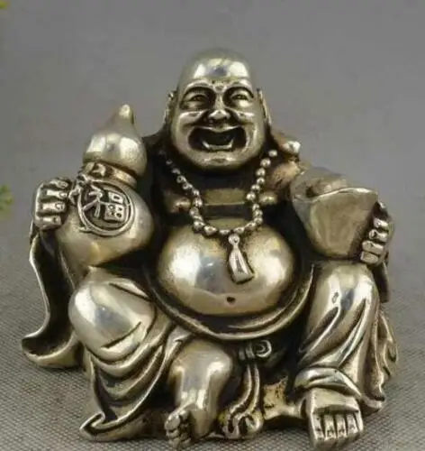 

Китайская буддистская Серебряная Тыква Miao Yuanbao счастливая статуя Будды Maitreya