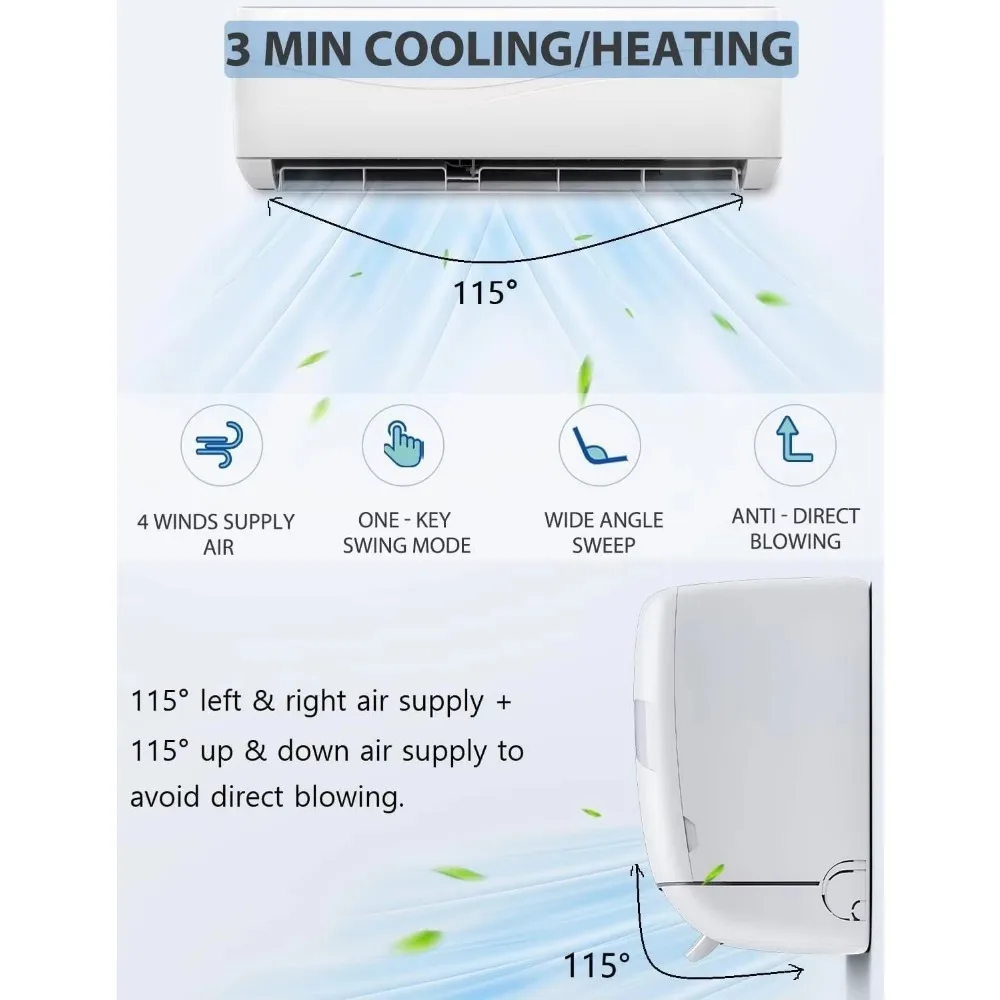 Mini AC Split-System, 17 SEER2 Ductless Air Conditioner w/Pre-Charged Condenser, White (9000BTU, 220V, 17 SEER2) 4