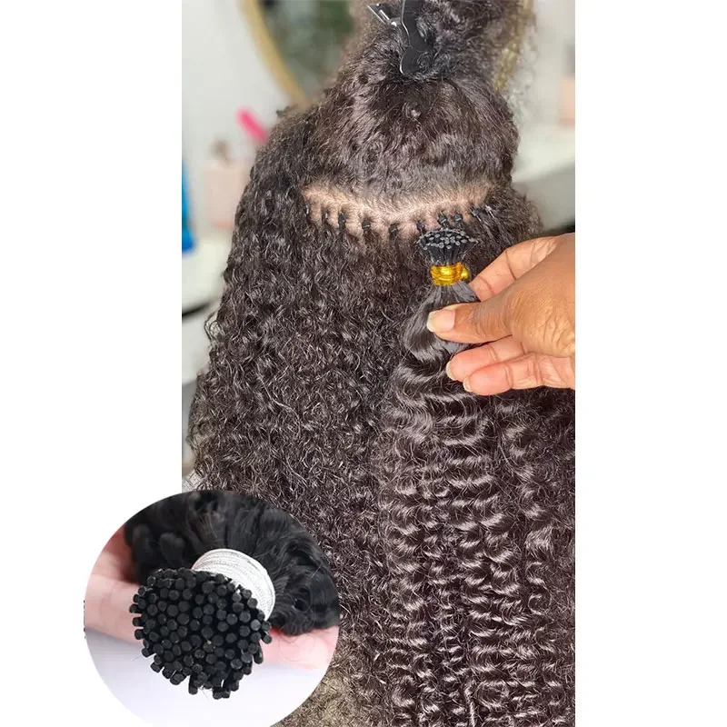 Afro Kinky Curly Human Hair I Tip Bulk For Braiding Mongolian Curly Human Hair Bundles Extensions 100g No Weft For Black Women