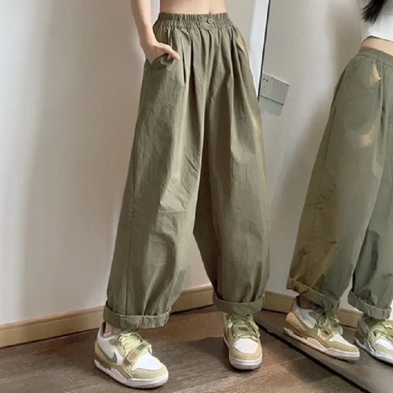 Deeptown Casual Wide Pants Women Vintage Streetwear Oversize Trousers Korean Fashion Black Cargo Pants Autumn New Harajuku Retro