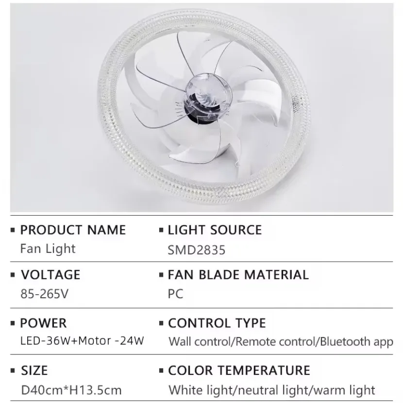 New LED Ceiling Fan Light 6th Gear with Intelligent APP Remote Control Dimming Bedroom Study Balcony Indoor Home Fan Light