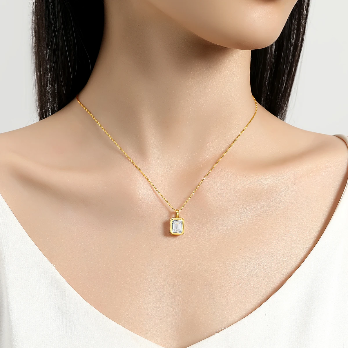 Luxury 100% Real 14k Gold Necklace for Women 6*8mm 2ct Emerald Cut Moissanite Diamond Stone AU585 Pendant Wedding Gifts Jewelry 6