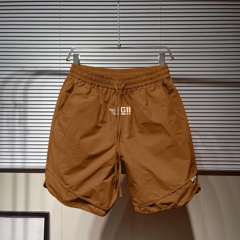 Summer New Fashion High Street Y2K Shorts Man Pockets Drawstring Solid Color Thin Style Street Motion Straight Knee Length Pant