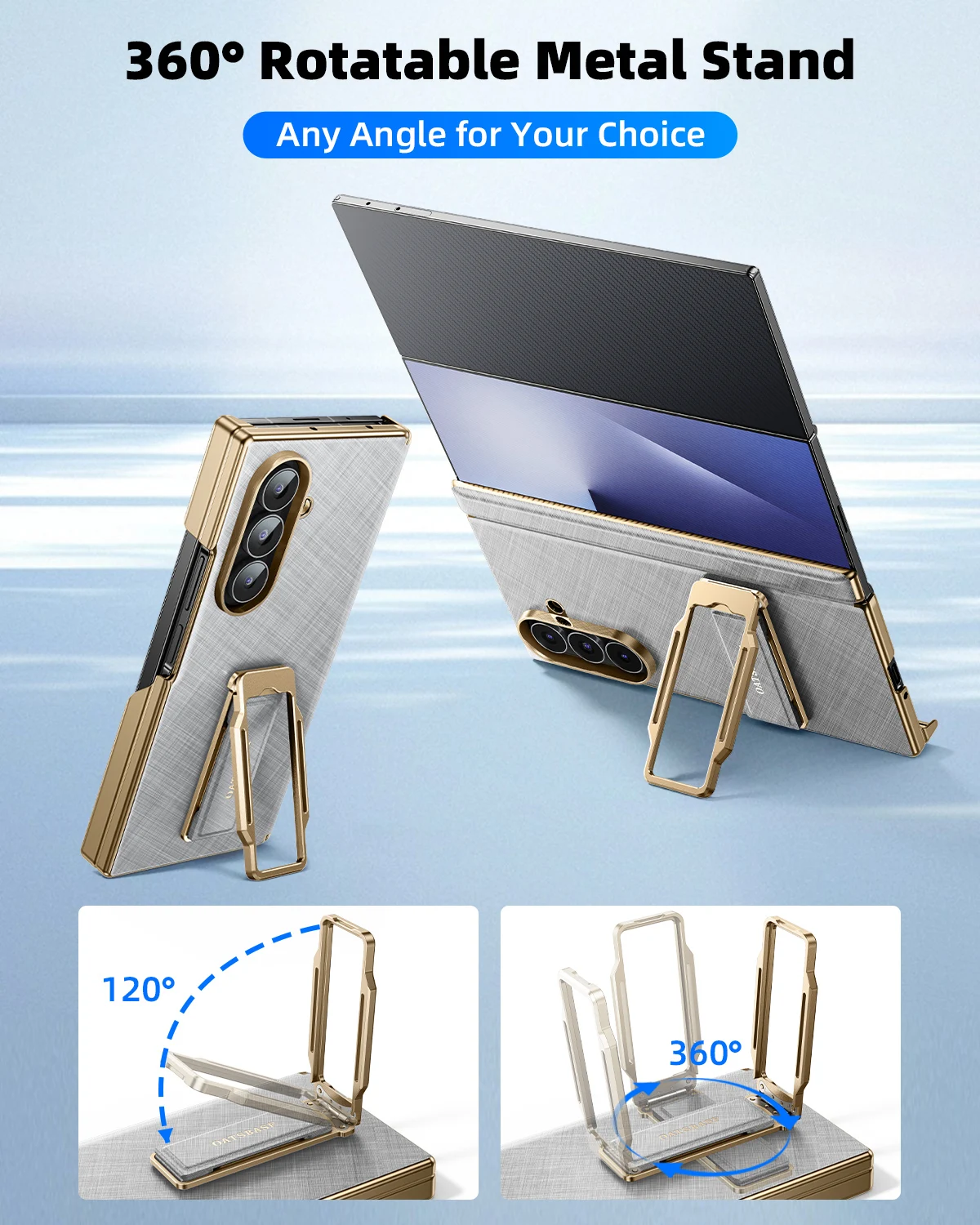 Eary TriFold Phone Case with 360° Rotate Magnetic Grip and Leather Kickstand