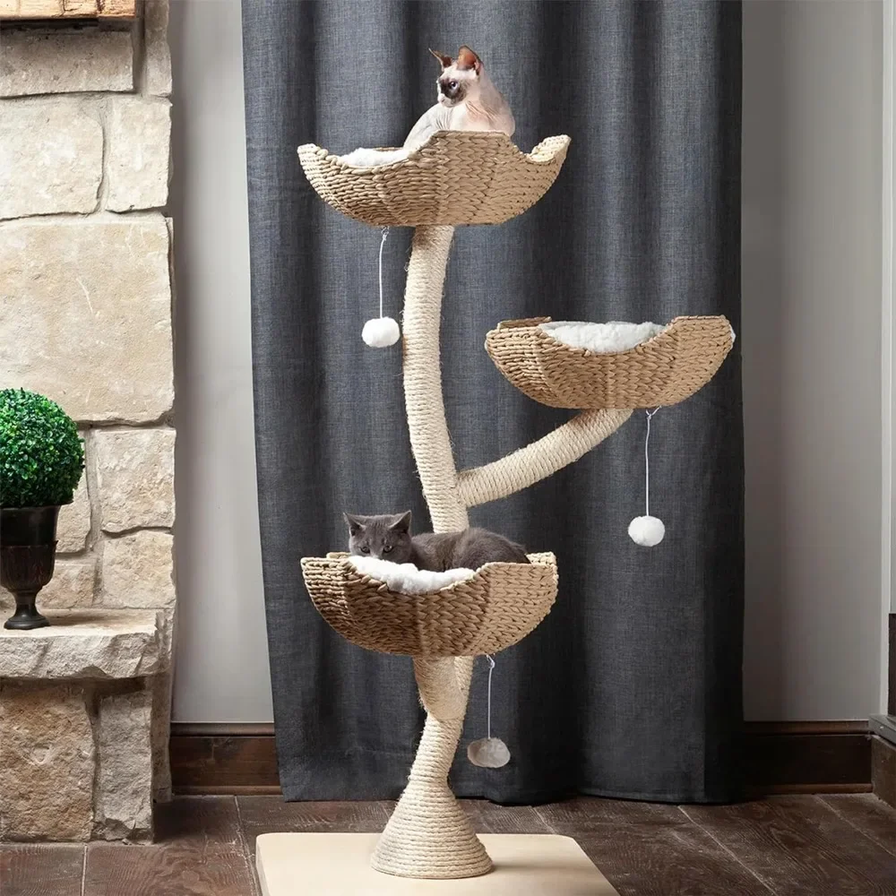 

Scratching Posts,Large Modern Indoor Tower with 3 Faux Fur Beds, Haven The Sanctuary Cat Tree - Luxury Cat Condo