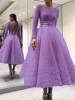 Elegant Bige Color Unique Lace Cocktail Dresses Full Sleeves V-Back Tea-Length Prom Gowns Robe De Soiree Champagne Party Dresses 4