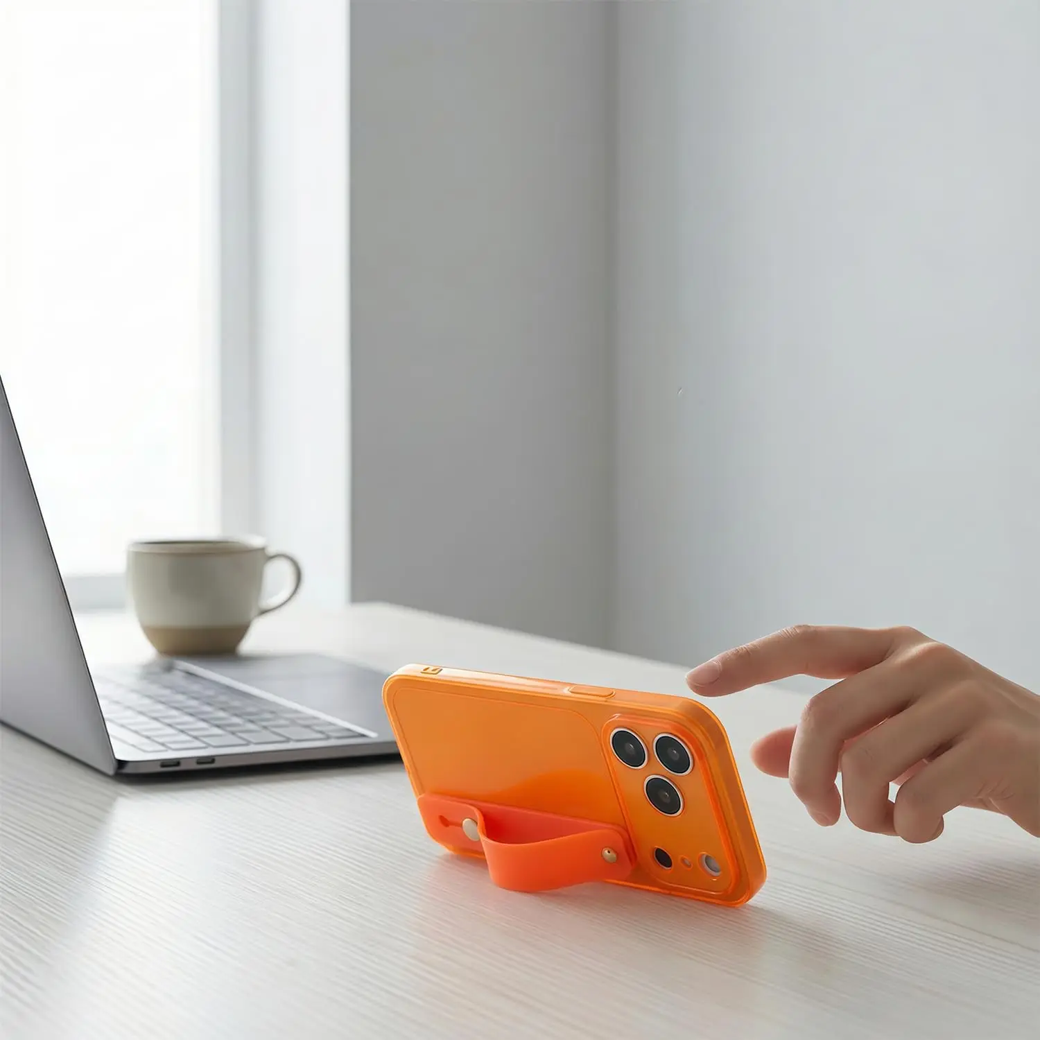 Shockproof Translucent Back Cover with Wrist Strap and Adjustable Hand Grip Loop