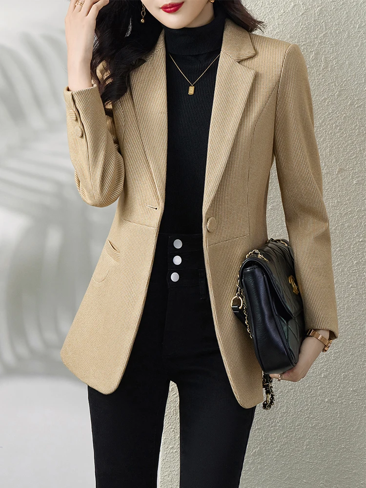 Yitimuceng Blazers à bouton unique pour femmes 2023 mode Vintage à manches longues Blazer femmes Chic bureau dames revers mince_voghion.com