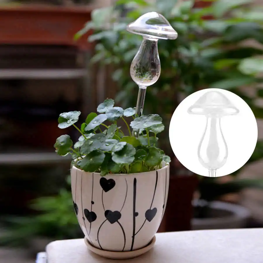 House Plants Flowers Automatic Self Watering Devices Clear Glass Water Feeder Mushroom Shape for Watering Potted or Hanging Plan