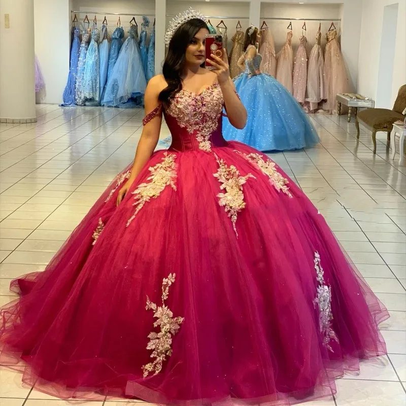

Платье принцессы Lorencia бордовое бальное платье Quinceanera, золотистый 3D Цветочный корсет с аппликацией и бусинами, милые 16 Vestidos De 15 лет YQD597