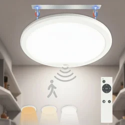 Wireless Ultrathin LED Ceiling Lamp with Motion Sensor and Dimmable Remote Control, USB Rechargeable (White)