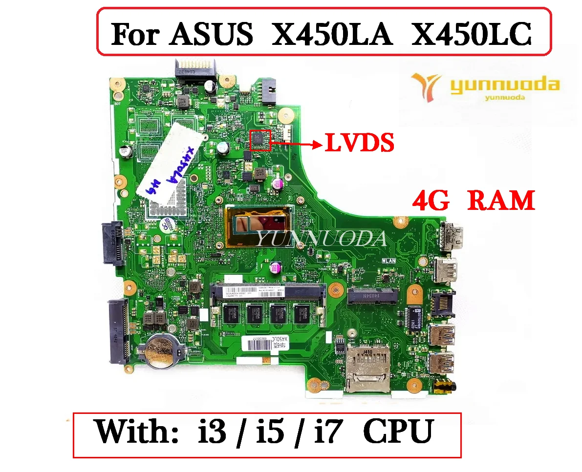 

Материнская плата X450LC для ноутбука ASUS X450LA X450LC A450L X450L X450LD с процессором i3 i5 4th 4 ГБ ОЗУ 100% протестирована