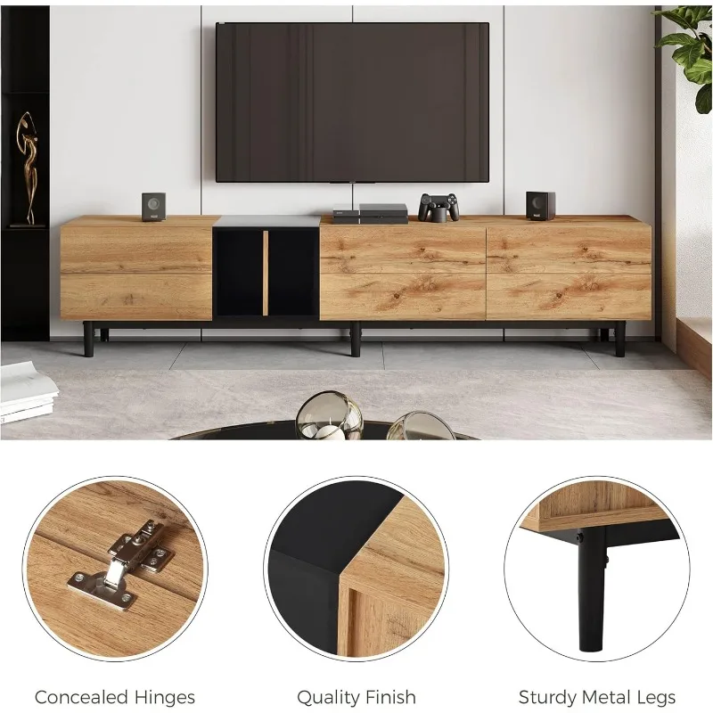 Description Picture 6 of itemModern TV Stand with 3 Cabinets & Open Shelves, Minimalist Wooden Entertainment Center for TVs Up to 80”, Sturdy TV Console
