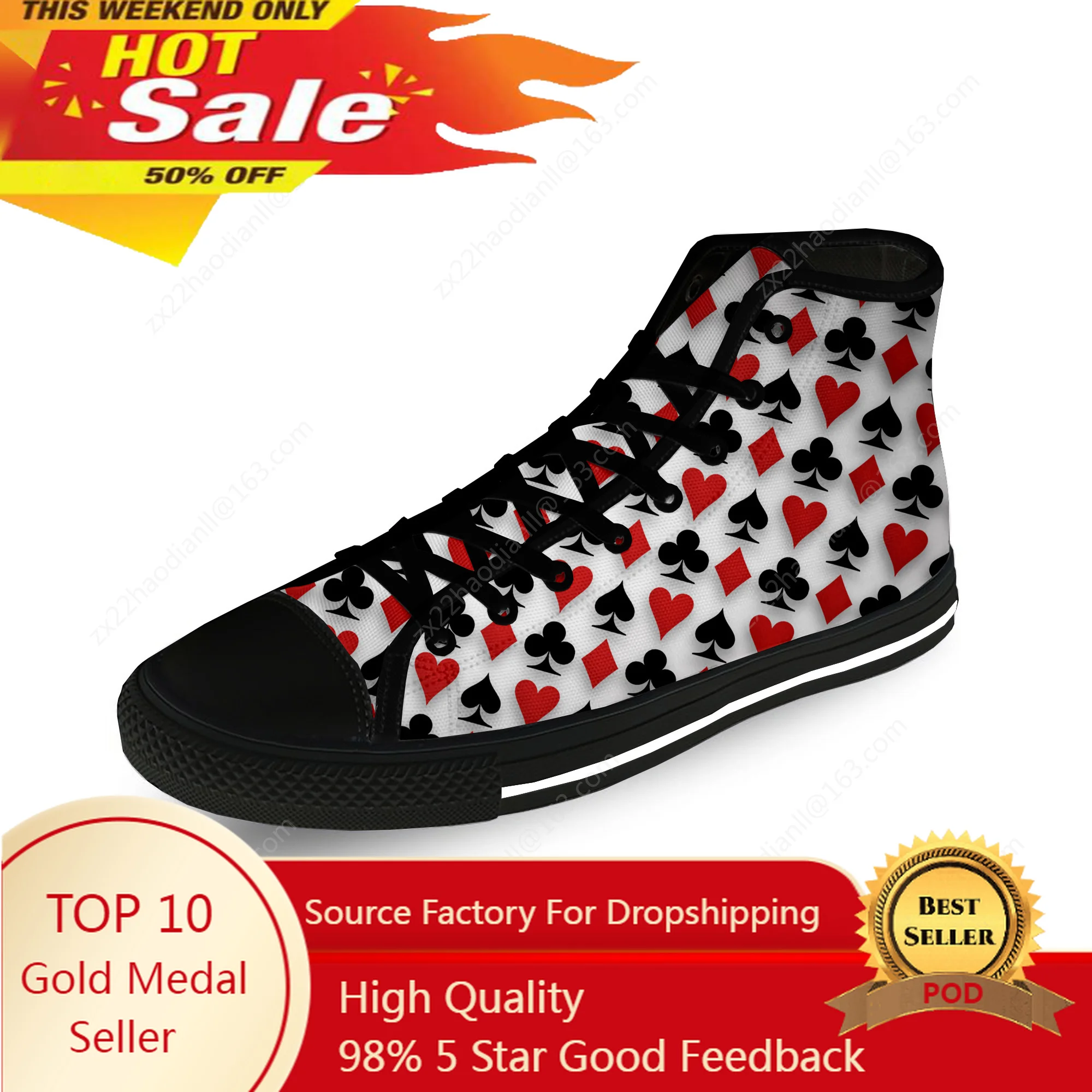 

Playing Card Poker Popular Cool Casual Cloth Fashion 3D Print High Top Canvas Shoes Men Women Lightweight Breathable Sneakers