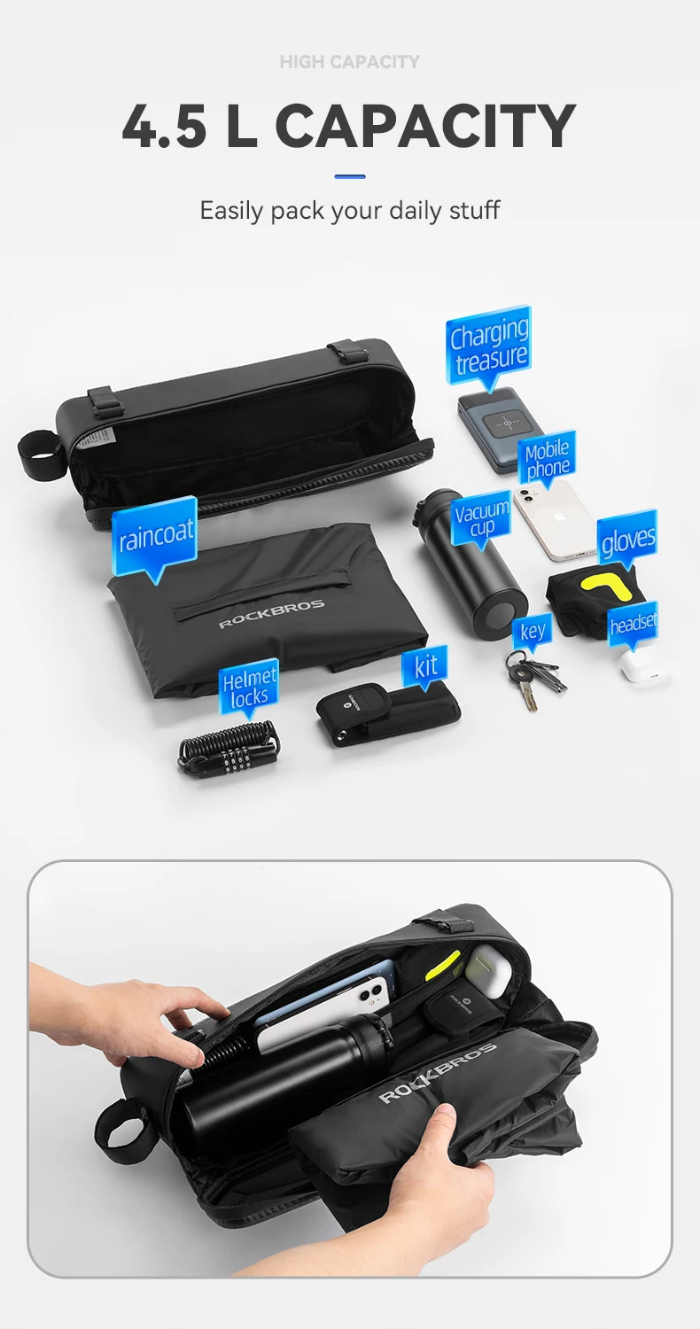 Bike Bag Large Capacity Reflective Cycling Parcel Waterproof Double Zipper Carbo