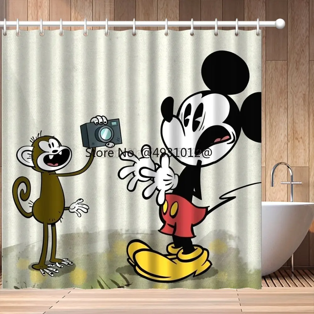 

2023 Black and White Mouse Design Shower Curtain Waterproof Fabric for Bathroom Decoration Cartoon Disney Bath Drapes