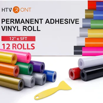 HTVRONT 12 pz 12X5ft Multi Color Rotoli di Vinile Adesivo Permanente per Cricut Craft FAI DA TE Tazza di Vetro Cassa Del Telefono Complementi Arredo Casa Vinili regalo 1