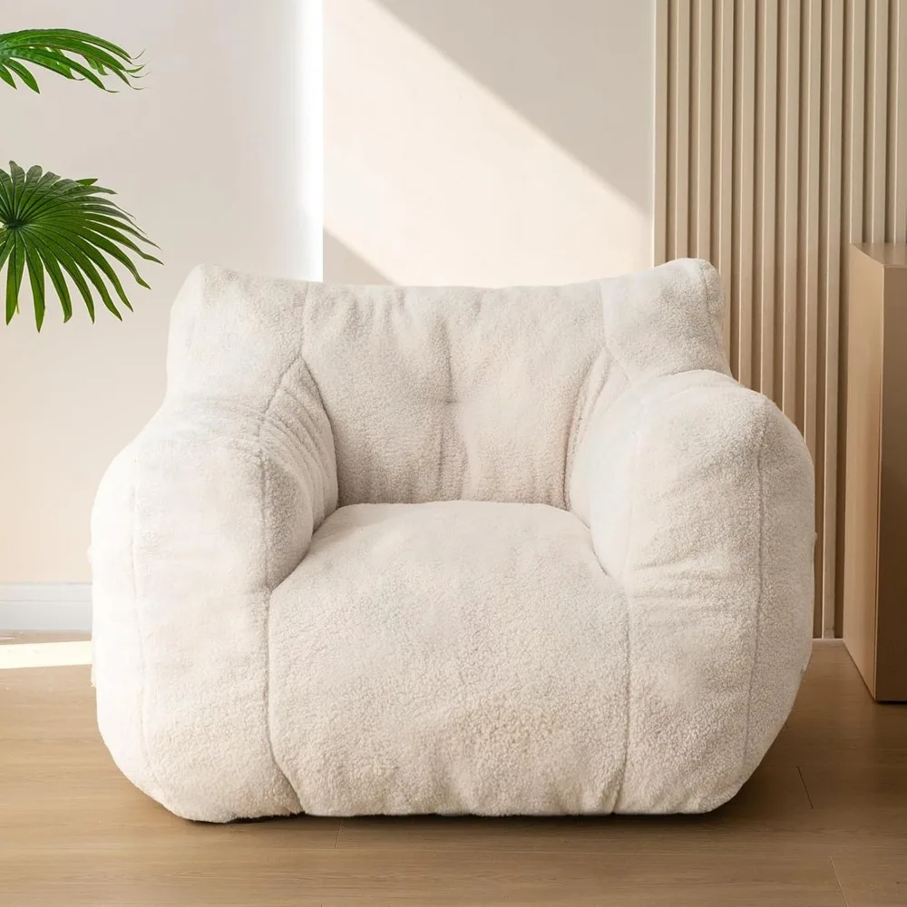Sherpa Bean Bag Chair, Boucle Tufted Bean Bag Couch, Living Room Bean Bag Chair for Adults Kids, Teddy Lazy Sofa Accent
