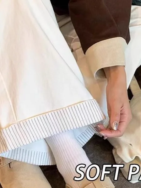 임산부 바지 캐주얼 드로스트링 여성용 아우터 봄 가을 와이드 레그 스트레이트 컷 롱 팬츠 편안한 면 폴리에스터