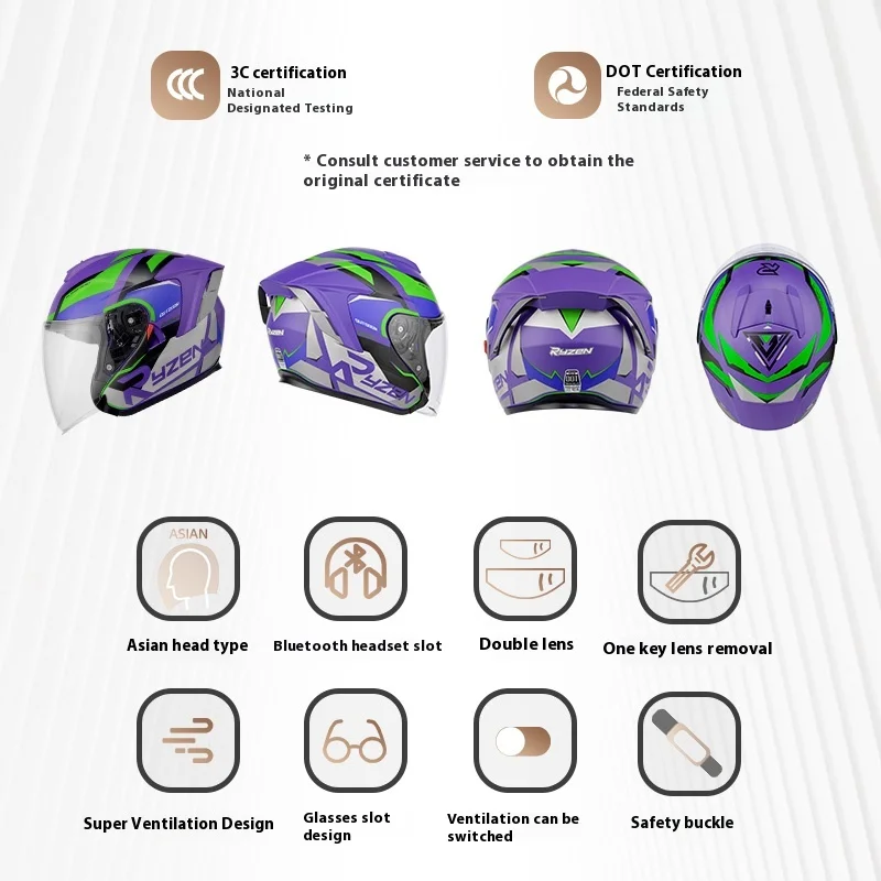 New Eva Rsv Motorcycle Helmet Male Initial Machine Purple Women Winter Helmet Motorcycle Half Helmet Double Mirror F