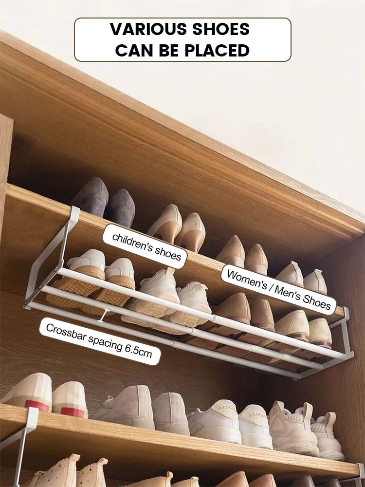 Adjustable Shoe Rack Expandable Hanging Under Cabinets Clothes Shoe Storage Shelf Space-Saving Multi-Purpose Household Shelves