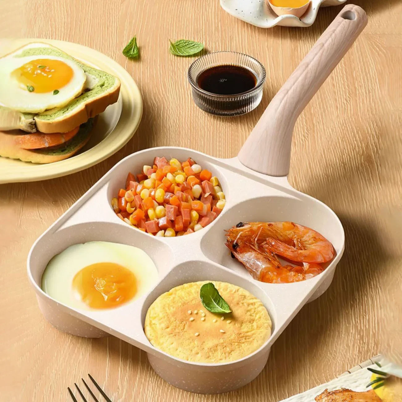 

New Upgrade 4 Hole Frying Pot Pan Upsize Non Stick Omelet Pan Deepen Medical Stone 4 Cup Burger Egg Pancake Steak Pan Cook Tools