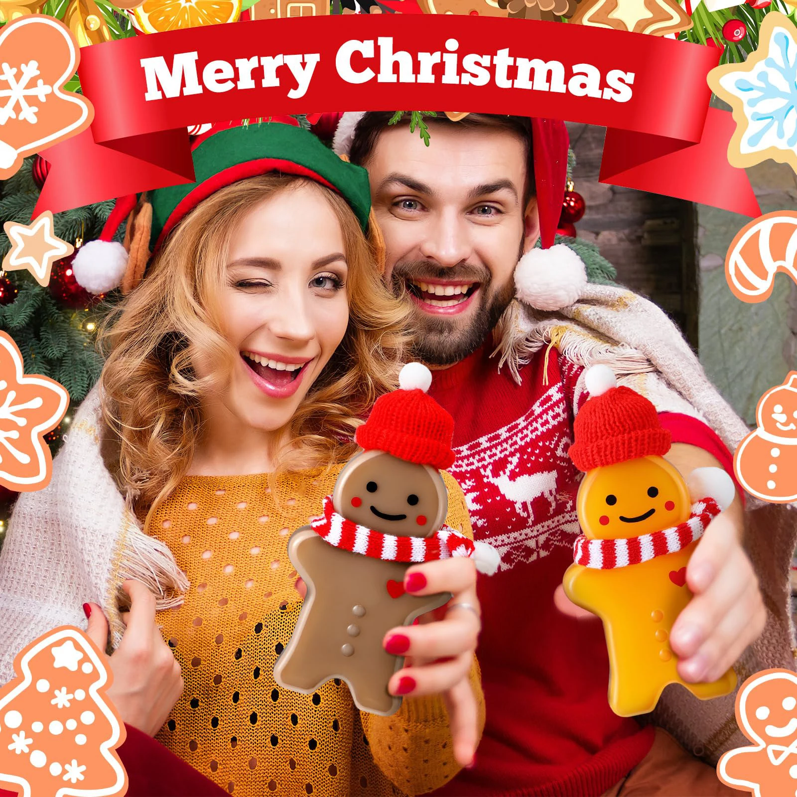 15pcs Christmas Gingerbread Man Snowman Tree Bottles with Lids Hat Scarf Clear Juice Plastic Reusable Xmas Beverage Container