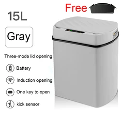 Automatic Sensor Trash Can for Kitchen and Bathroom - Smart Home Wastebasket and Cleaning Solution (15 - gray)