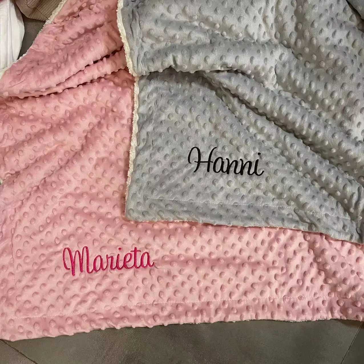 

Embroidered Name Personalized Customization Children's Baby Bean Plush Blanket Double Layer Thickened Lamb Fleece Sofa Quilt