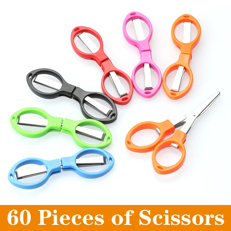 

60Pcs Folding Scissors Portable Travel Scissors Mini Folding Pocket Scissors Suitable For Home And Office Use For Kids DIY Tools