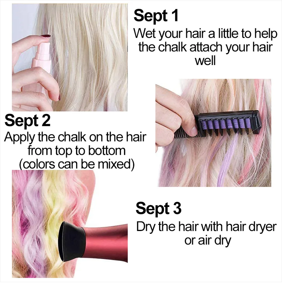 Description Picture 4 of item1pcs Hair Color Comb Mini Chalks Crayons New Design Disposable Temporary Hair Color Brush Women Styling Hair Dye Accessories
