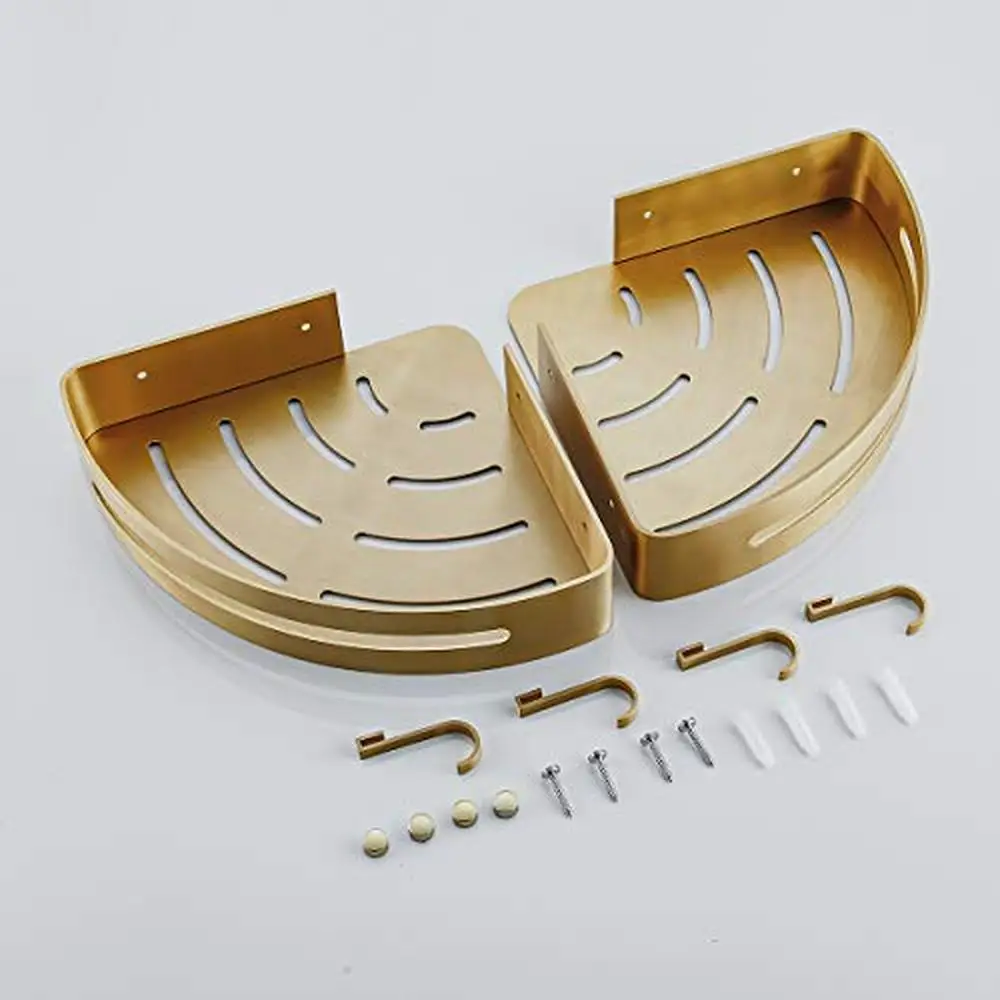 Brushed Gold 2-Pack Bathroom Shelves Shower Corner Caddy Organizer Rust Resistant Aluminum Construction Easy Install Adhesive or 6