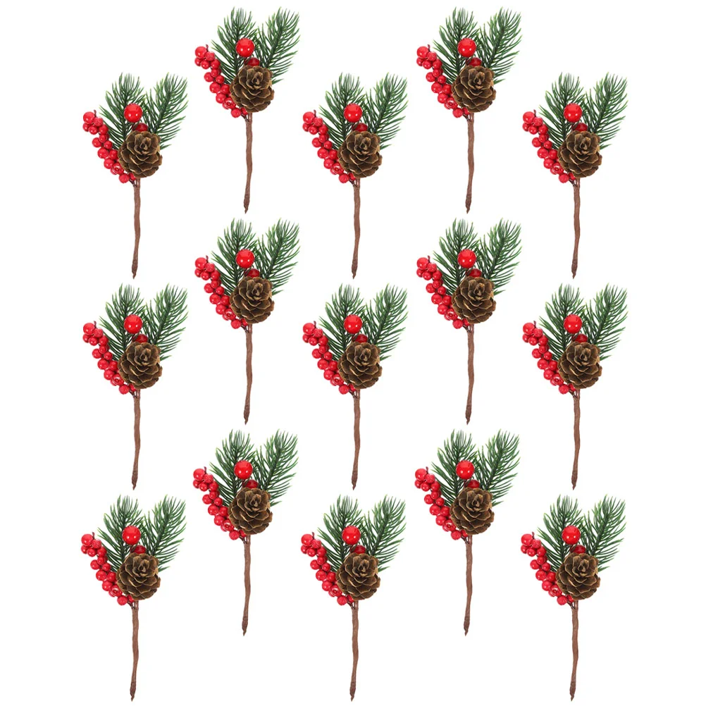 

15 Pcs Artificial Pine Cone Christmas Trees Green Needles Fake Flower Decor Cones Simulation Foam Branches Floral Picks