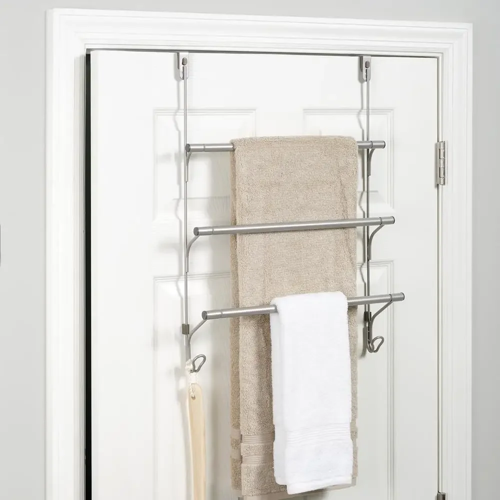 3-Tier Portable Towel Bar with SnugFit Technology Satin Nickel