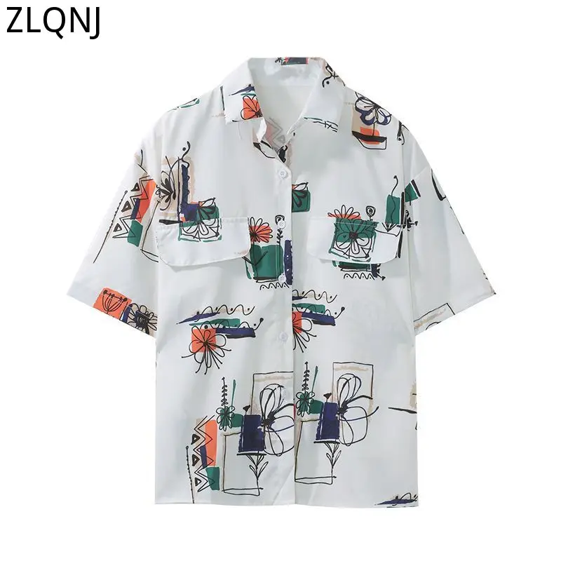 

Womens Blouse Top Geometric Patterns Hawaiian Shirt 2023 Summer Streewear Ladies Aesthetic Thin Vintage Shirts Harajuku Clothes