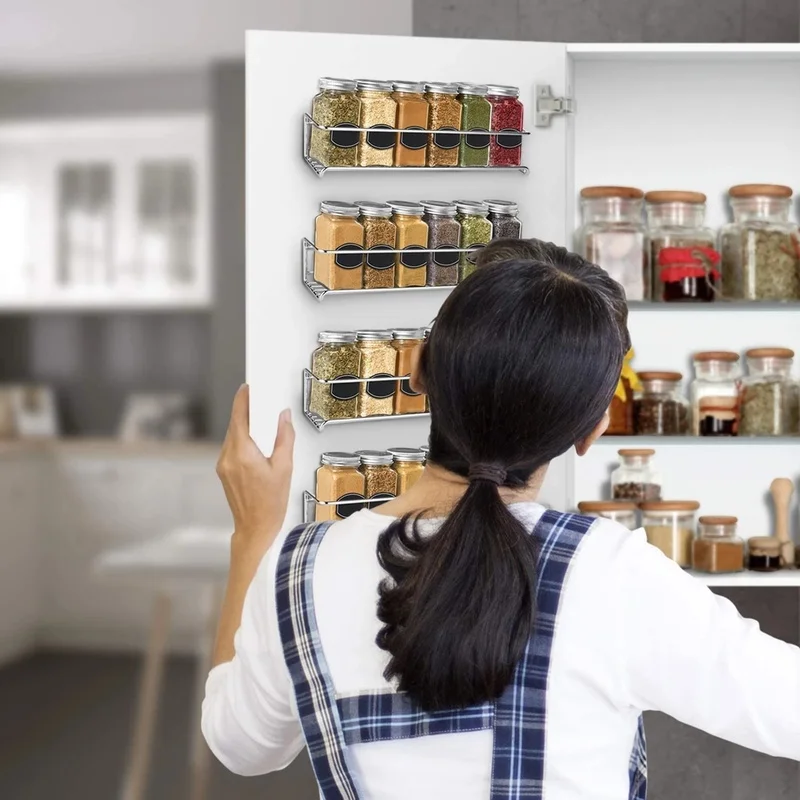2PCS Wall Mount Spice Rack Metal Spice Storage Rack Spice Jar Rack Cabinet Shelf Seasoning Organizer Rack Kitchen Organizer 2