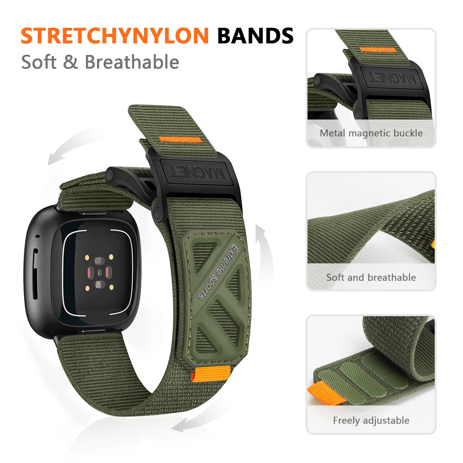 Men's Woven Nylon Magnetic Buckle Band in Nylon Strap Material
