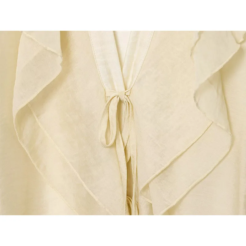 Chic Sexy Women Translucent Ruffles Blouses 2025 New Fashion V-neck Bow Tied Shirt Causal Tops Beach Style Solid Shirts