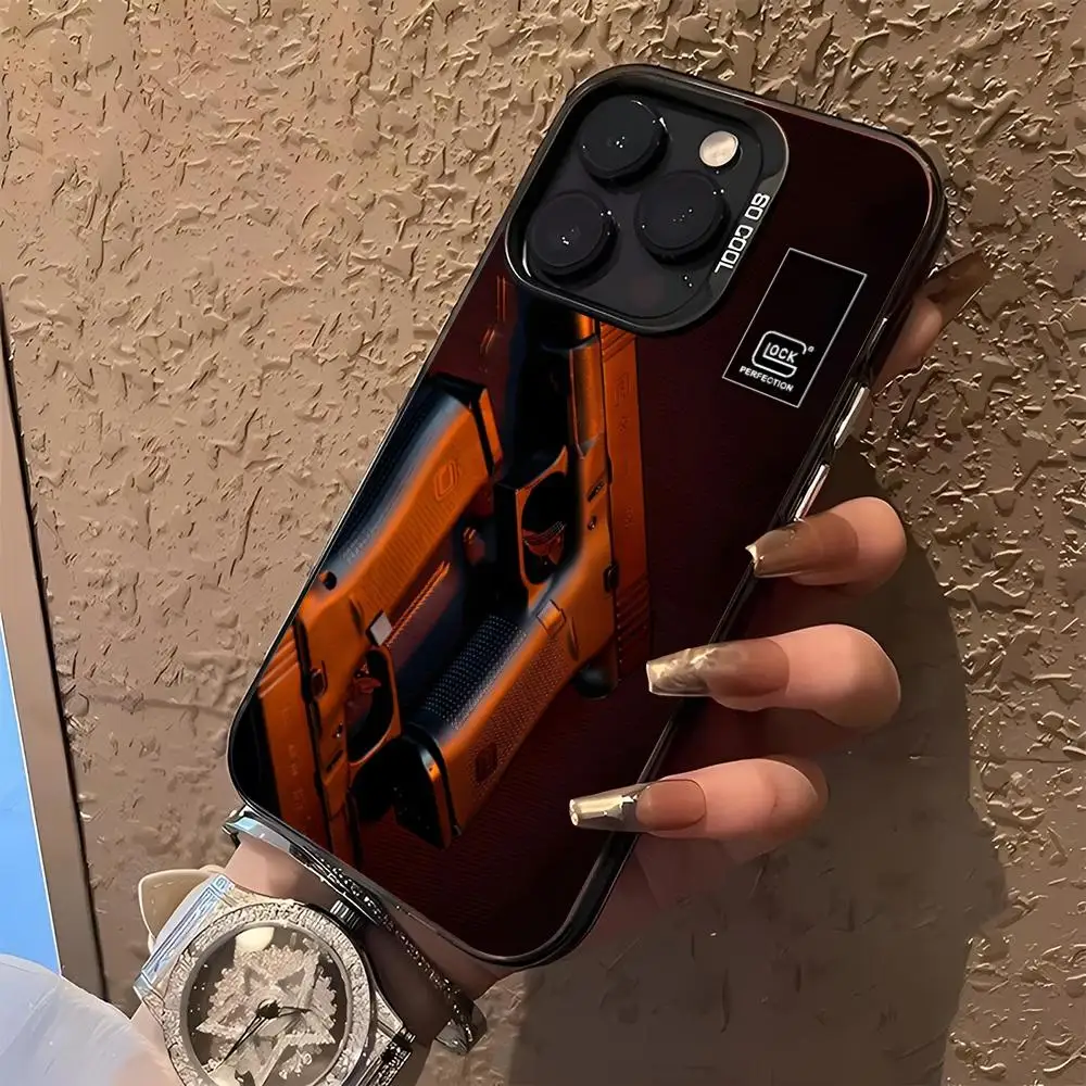 Glock Handgun Design Phone Case - Black & Silver Hard Shell Cover