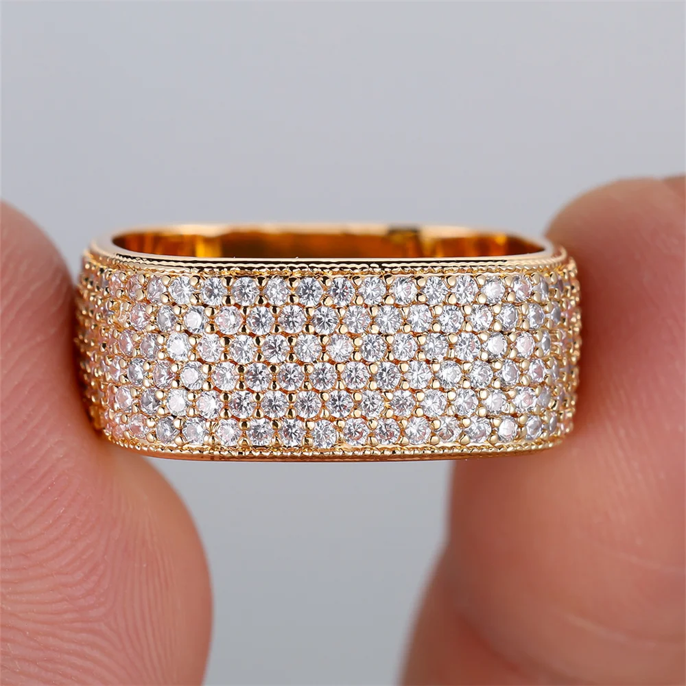White Zircon Small Stone Square Rings For Women Men Vintage Gold Color Engagement Bands Wedding Jewelry Bridal Versatile Gifts