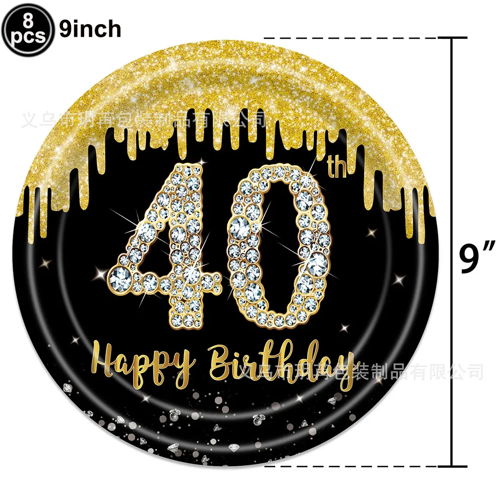 Description Picture 6 of item18th 30th 40th 50th Birthday Party Disposable Tableware Women Men Birthday Party Decor Black Gold Happy Birthday Party Supplies