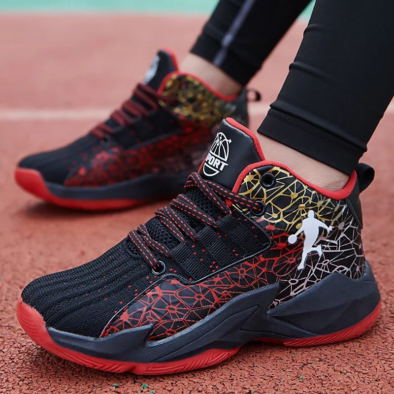 Kids Shoes Red Sneakers Boys Basketball Shoes Thick Sole Non-slip