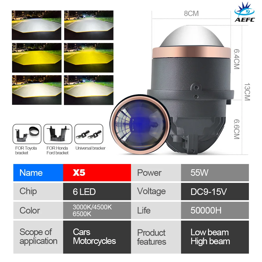 차량용 LED 렌즈 안개등 3인치 바이포컬 렌즈 55W 3색 백색광 황색광 12V24V 자동차 트럭 안개등