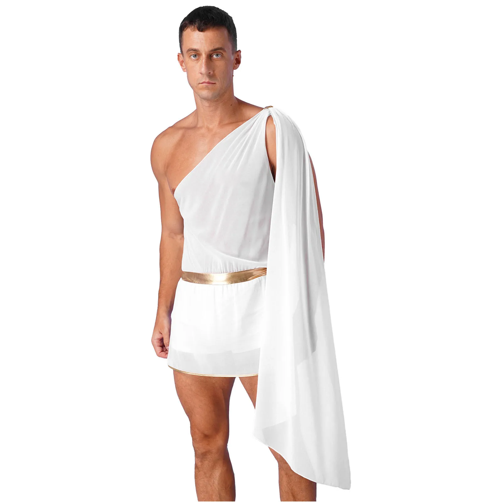 

Men Ancient Greek God Gladiator Role Play Costume One Shoulder Strap Skirt Mr Toga Halloween Carnival Theme Party Cosplay Suit