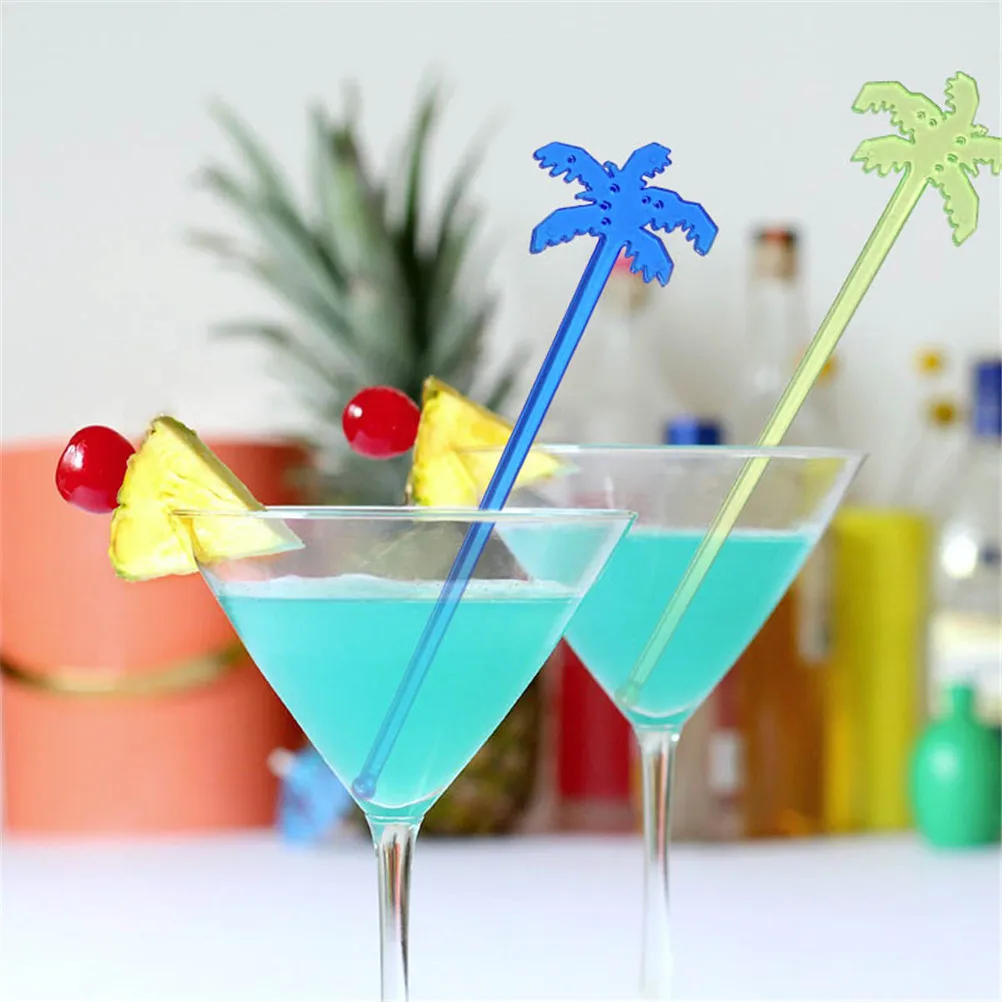 50pcs 18cm Plastic Coconut Tree Cocktail Swizzle Sticks Drink Stirrer Coffee Muddler Puddler