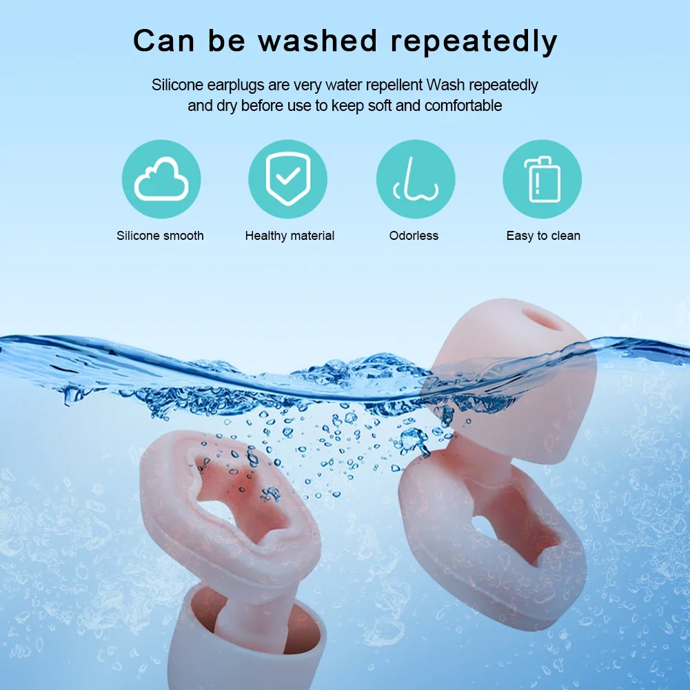 3Pairs Sleep Noise Reduction Earplug Soft Silicone Ear Muffs Noise Protection Travel Reusable Swimming Waterproof Ear Plugs 4