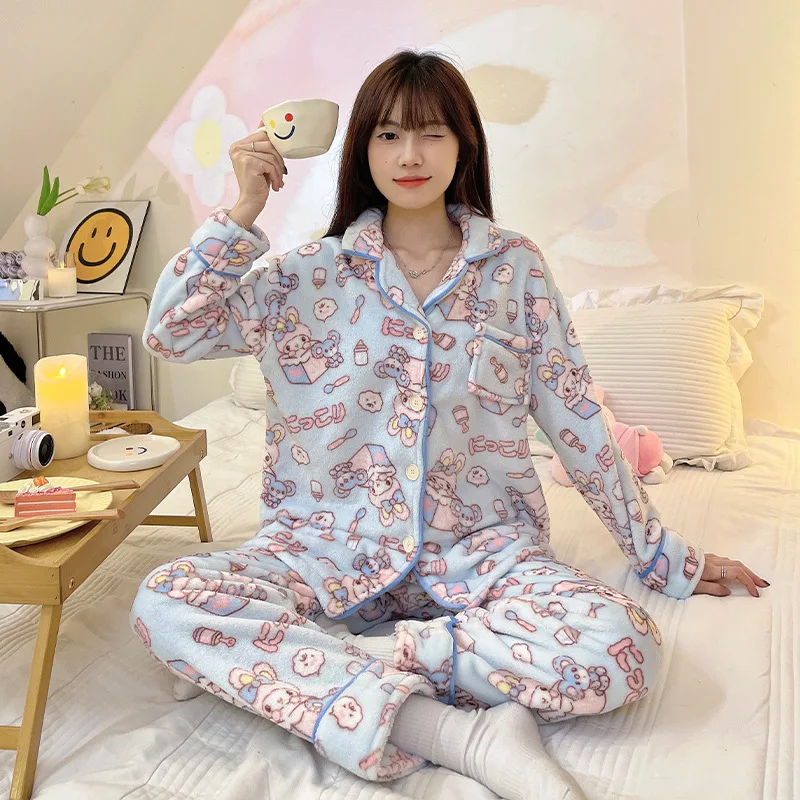 

2024 Cartoon Sanrios Plush Sleepwear My Melody Winter Leisure Coral Velvet Pajamas Cute Giris Household Clothes Christmas Gift