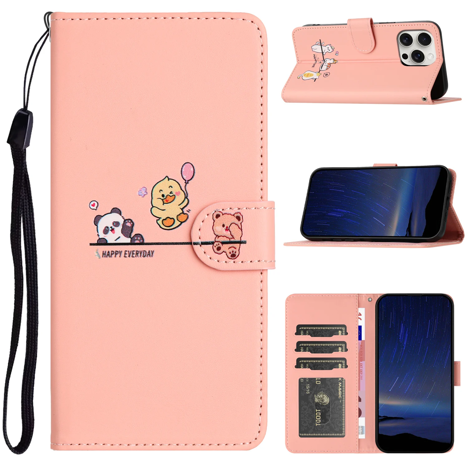 3D Animal Leather Phone Wallet Case with Card Holder - Cute Flip Cover
